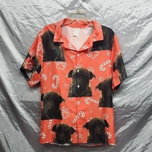 Custom Hawaiian Shirt Dogs Candy Canes Paw Print Orange Mens Medium